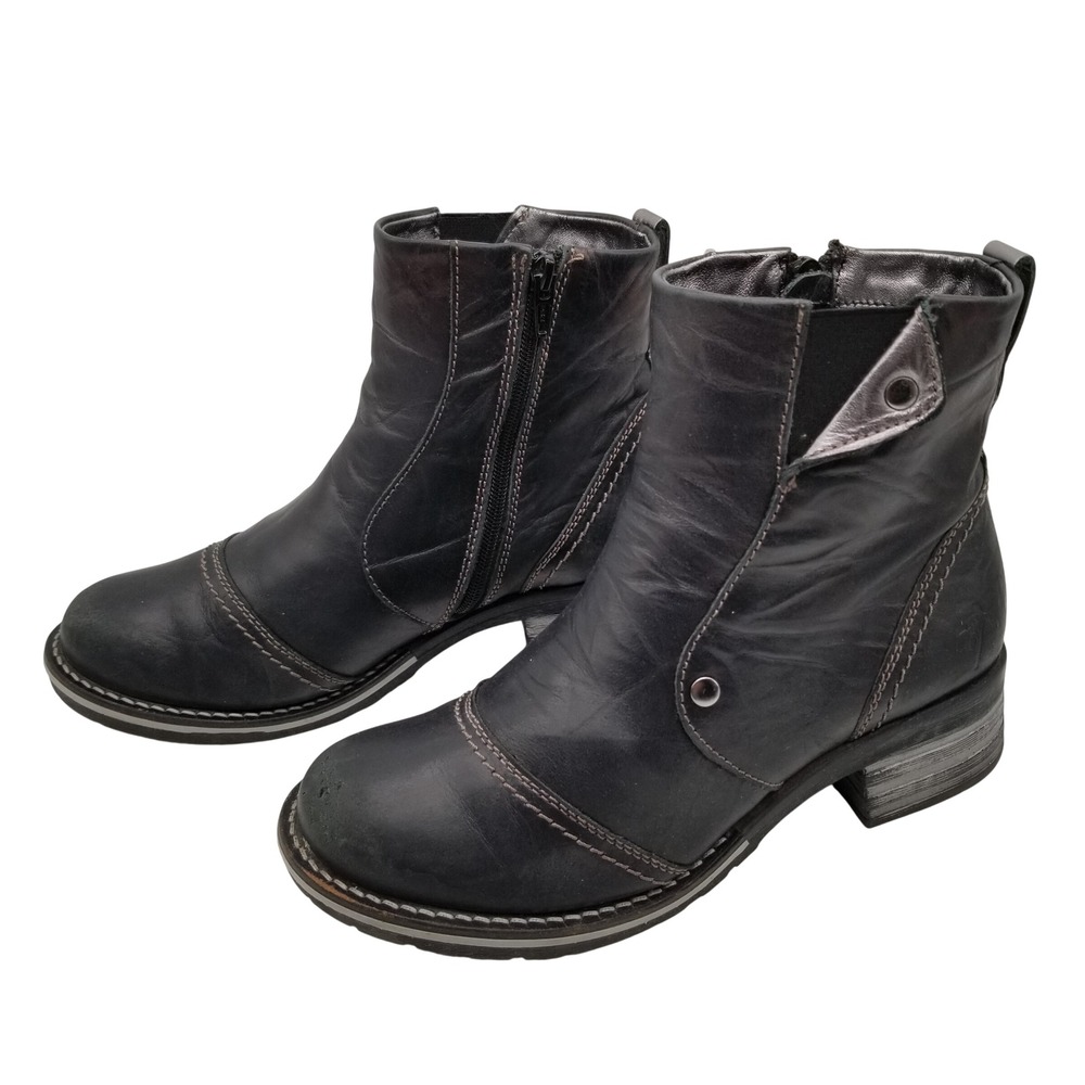 Dromedaris Ankle Boots Women 38 7.5 Black Leather Side Zip Lug Sole Portugal 330